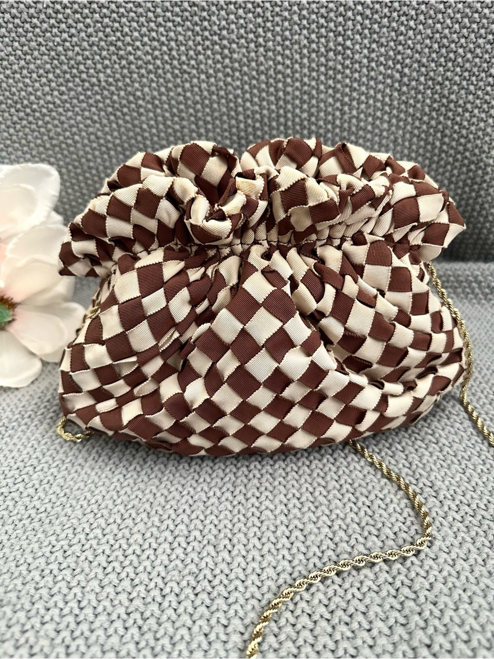 Loeffler Randall Willa Pouch Clutch Brown Gingham Crossbody